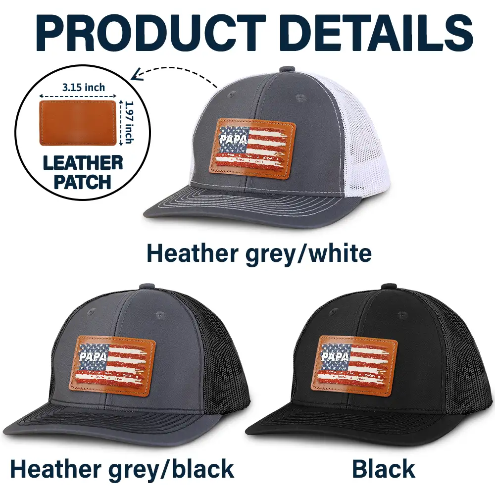 Stars & Stripes Dad Grandpa Names - Personalized Leather Patch Hat - Image 5