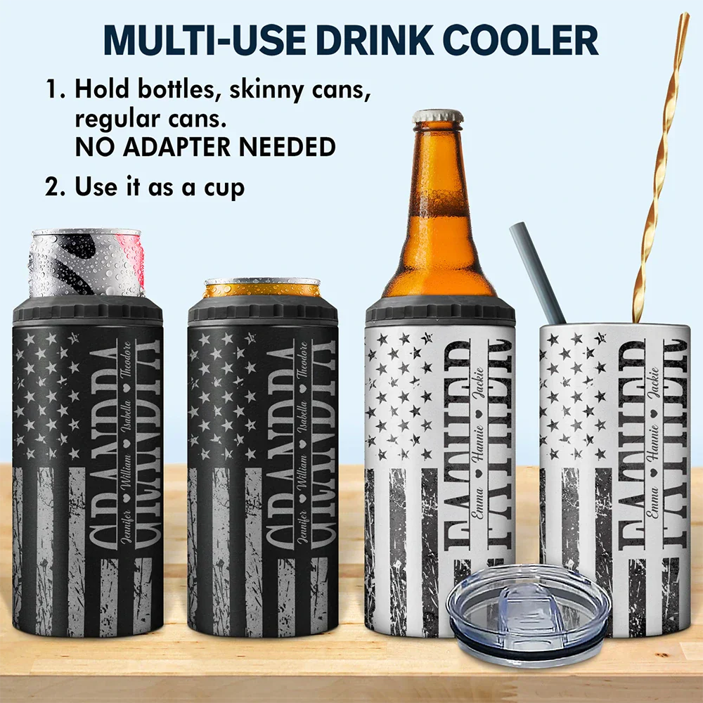 Stars & Stripes Dad Grandpa We Love You - Personalized 4 In 1 Can Cooler Tumbler - Image 2
