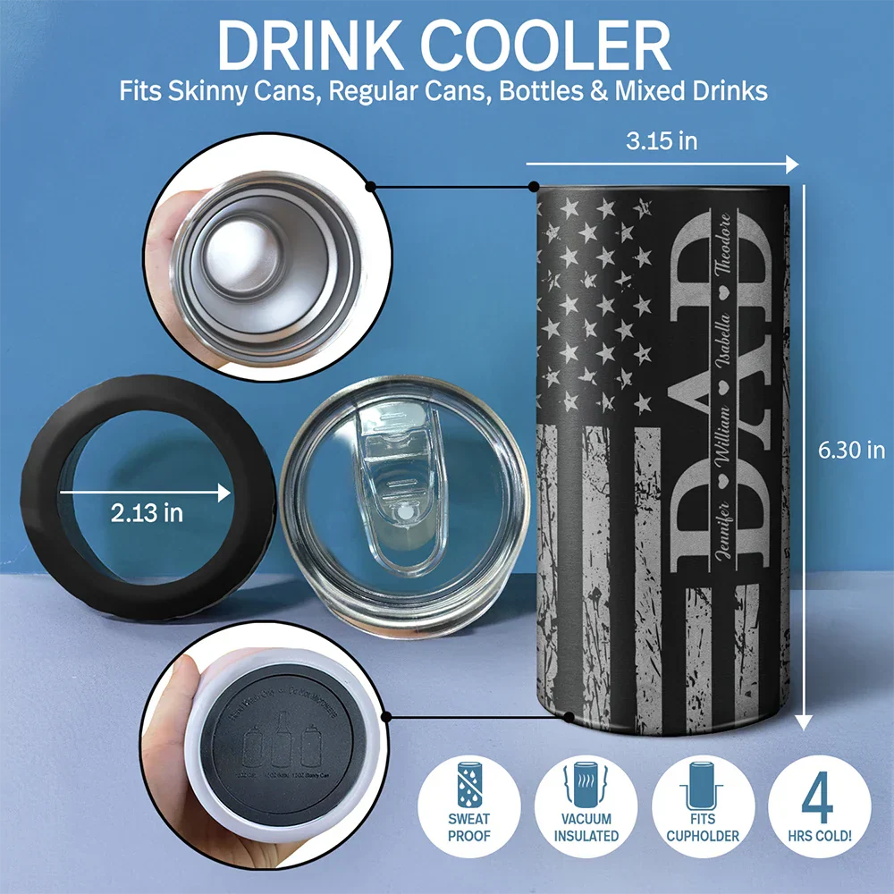 Stars & Stripes Dad Grandpa We Love You - Personalized 4 In 1 Can Cooler Tumbler - Image 4