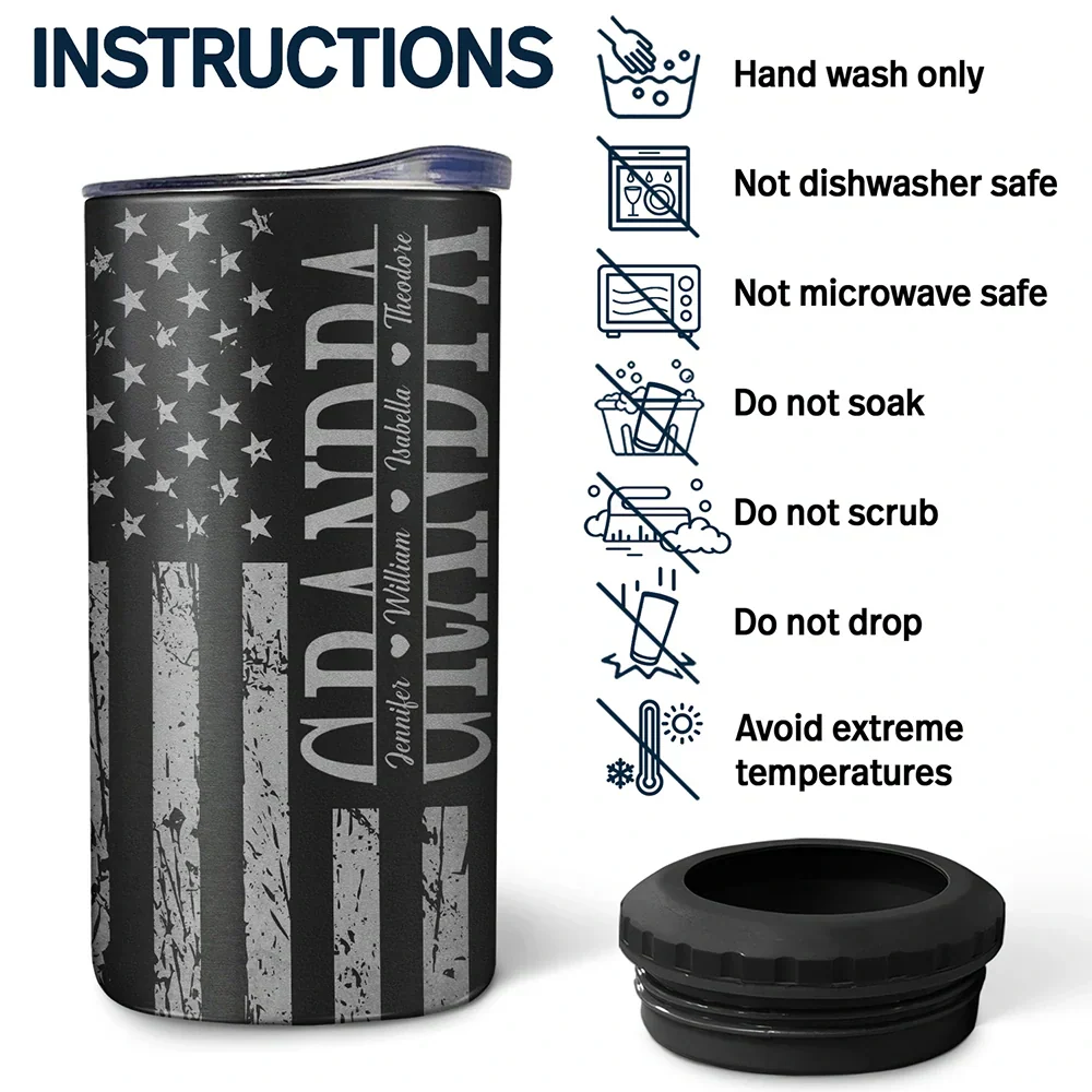 Stars & Stripes Dad Grandpa We Love You - Personalized 4 In 1 Can Cooler Tumbler - Image 5