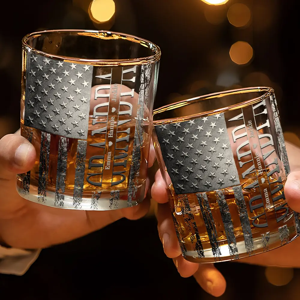 Stars & Stripes Dad - Personalized Whiskey Glass - Image 3