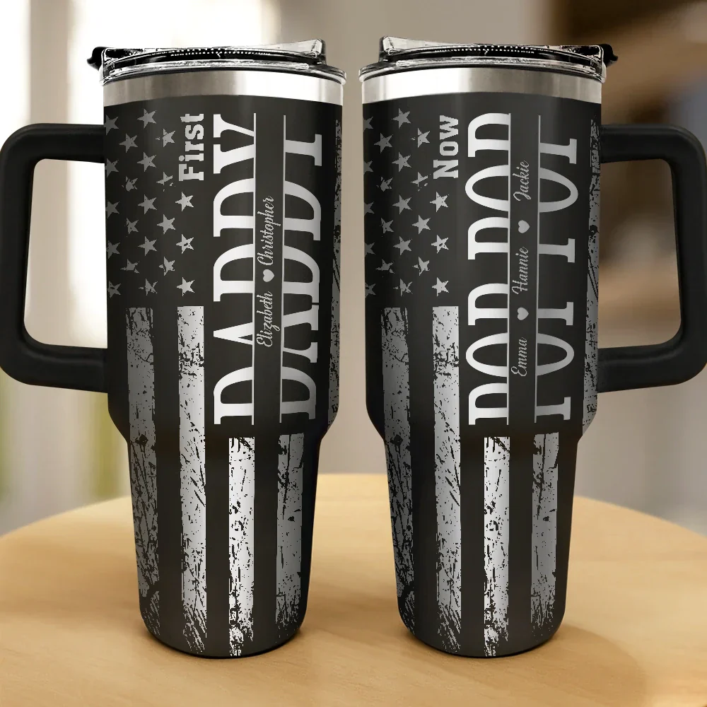 Stars & Stripes First Dad Now Grandpa - Personalized Engraved 40oz Tumbler - Image 2