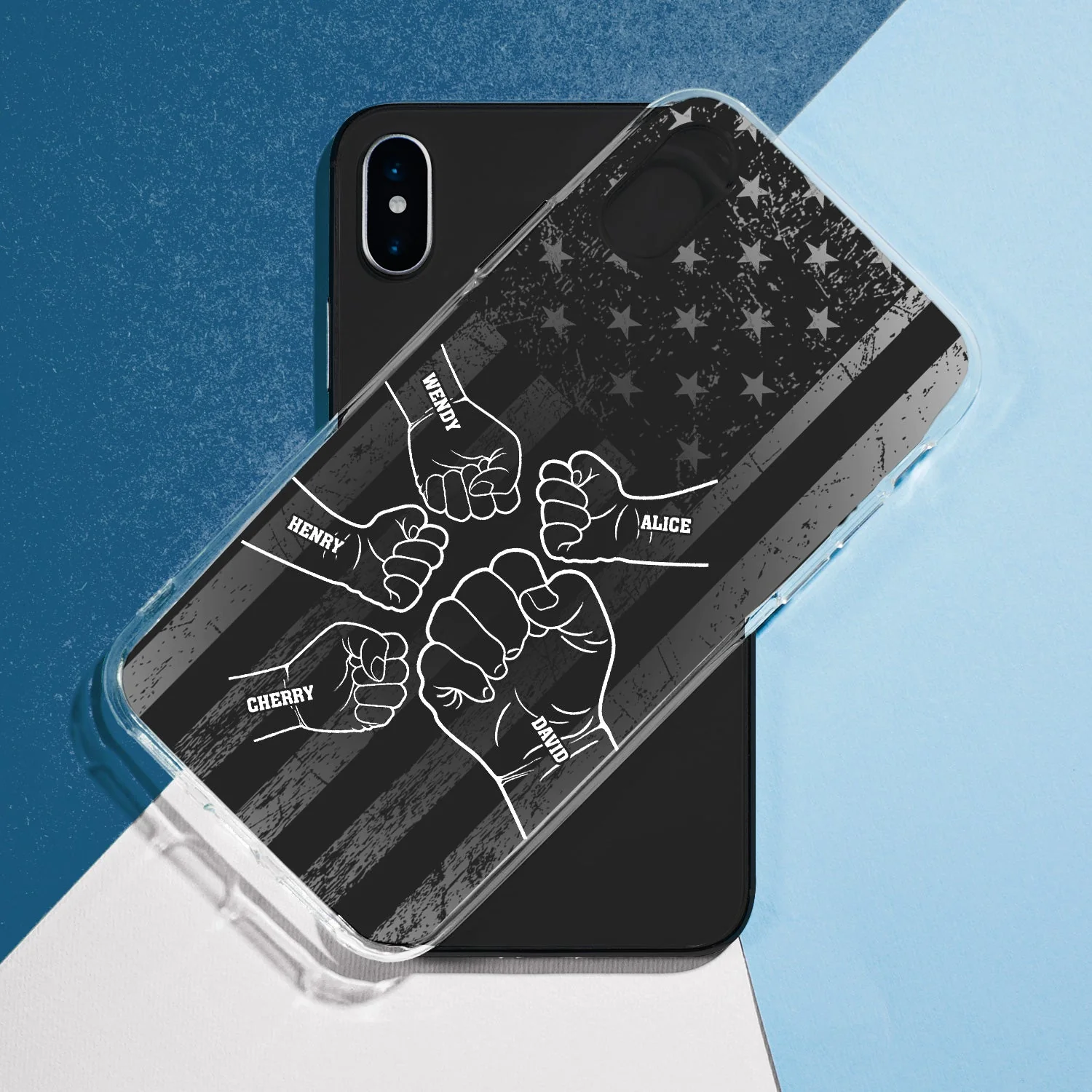 Stars & Stripes, Fist Bump - Gift For Dad, Father, Grandfather, Grandpa - Personalized Clear Phone Case - Image 5