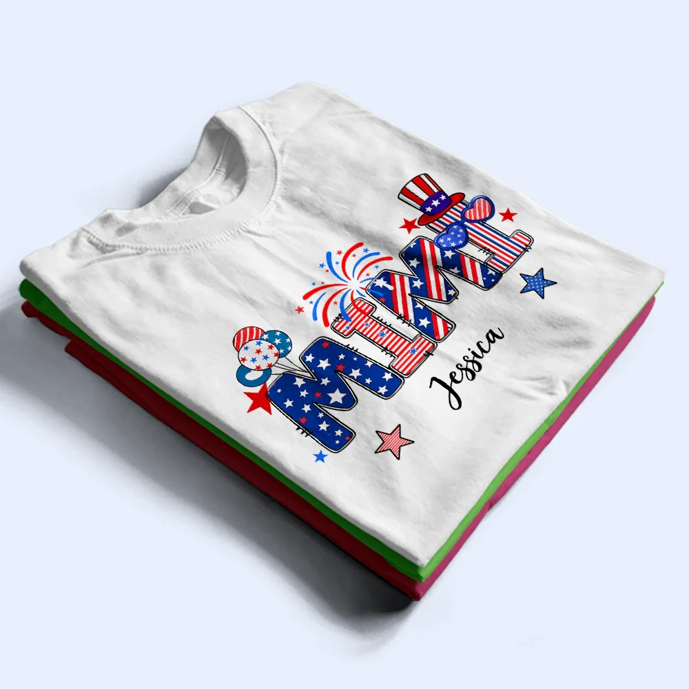 Stars & Stripes Mom Grandma Patriotic Title - Personalized T Shirt - Image 2