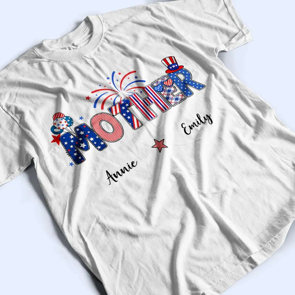 Stars & Stripes Mom Grandma Patriotic Title - Personalized T Shirt - Image 3