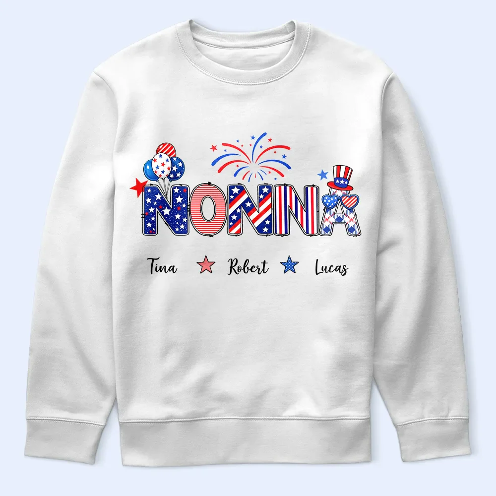Stars & Stripes Mom Grandma Patriotic Title - Personalized T Shirt - Image 5