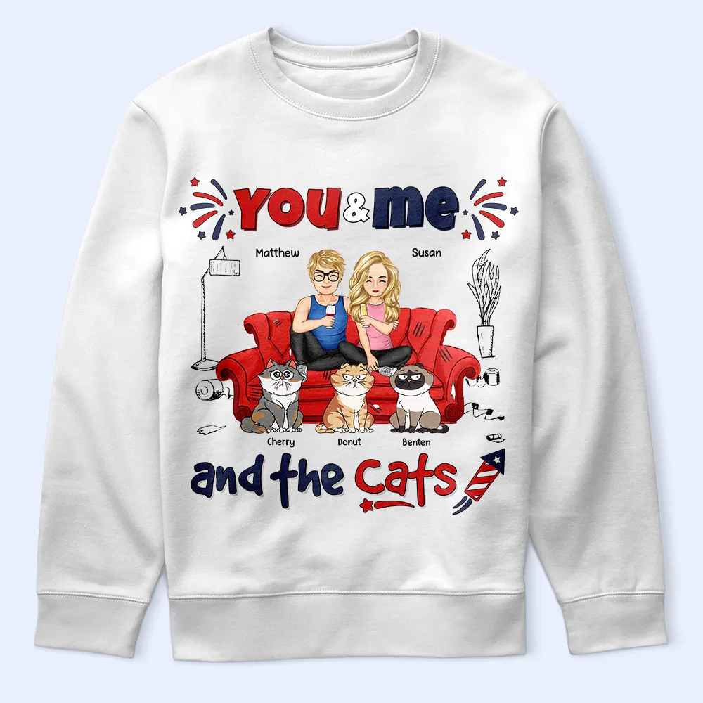 Stars & Stripes You And Me And The Cats - Personalized T Shirt - Image 5