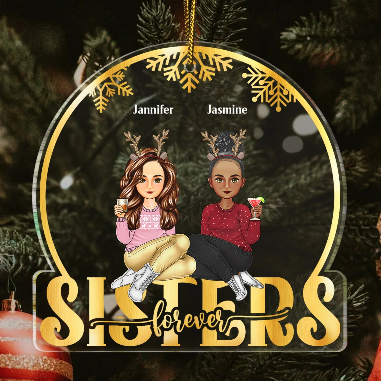 Stay Forever Snow Globe - Christmas Gift For Bestie, Sister, Sibling, Family - Personalized Custom Shaped Acrylic Ornament - Image 3