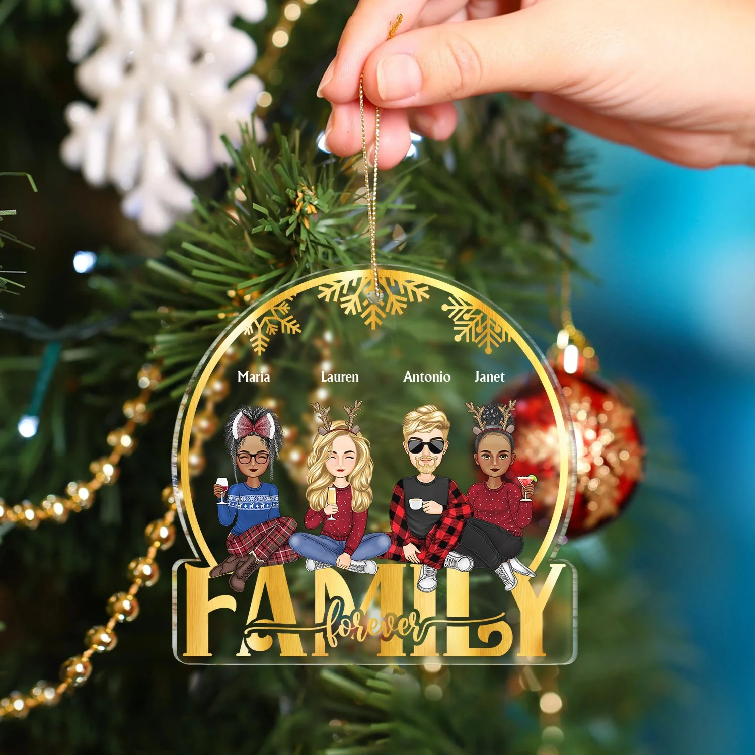 Stay Forever Snow Globe - Christmas Gift For Bestie, Sister, Sibling, Family - Personalized Custom Shaped Acrylic Ornament - Image 4