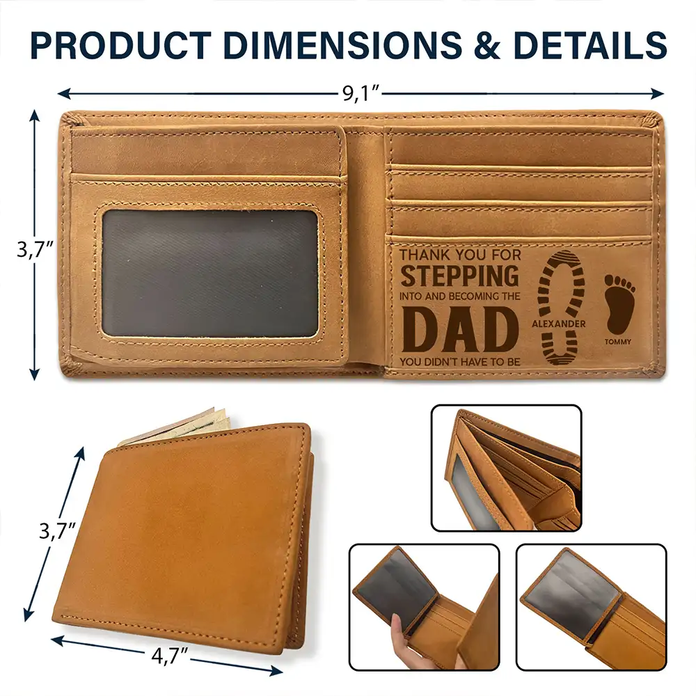 Stepdad, Bonus Dad Thank You For Stepping Into - Personalized Bifold Wallet - Image 3