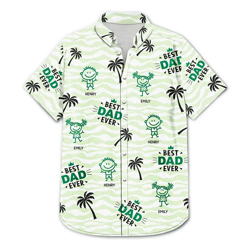 Stick Figures Best Dad Grandpa Ever - Personalized Hawaiian Shirt - Image 3