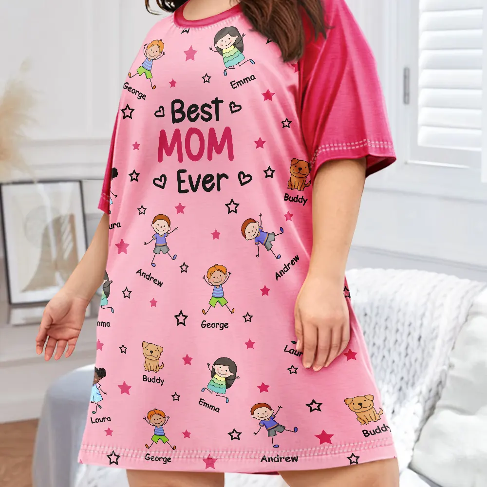 Stick Figures Best Grandma Mom Ever - Personalized Women's Sleep Tee - Image 3