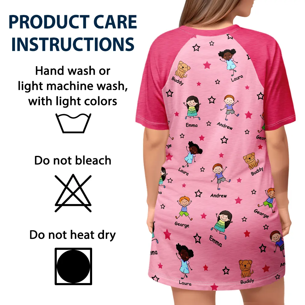 Stick Figures Best Grandma Mom Ever - Personalized Women's Sleep Tee - Image 5
