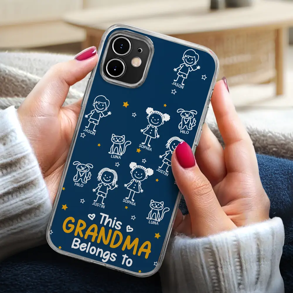 Stick Figures This Grandpa Grandma Belongs To Kids Pet - Personalized Clear Phone Case - Image 3