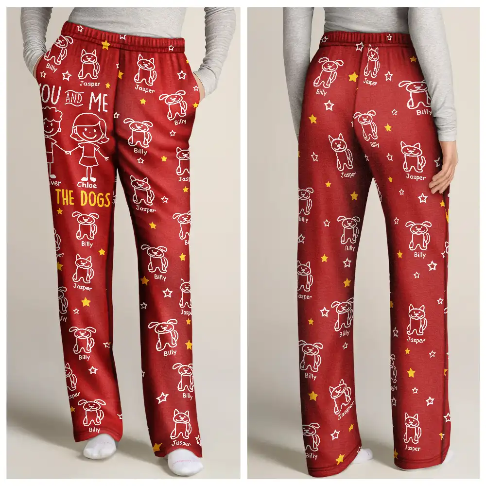Stick Figures You Me And The Dog Cat - Personalized Pajama Pants - Image 3