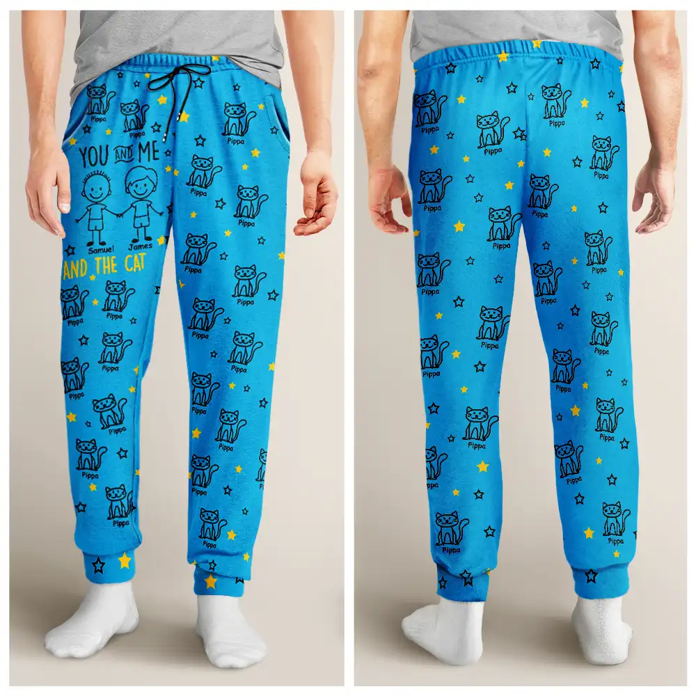 Stick Figures You Me And The Dog Cat - Personalized Pajama Pants - Image 4