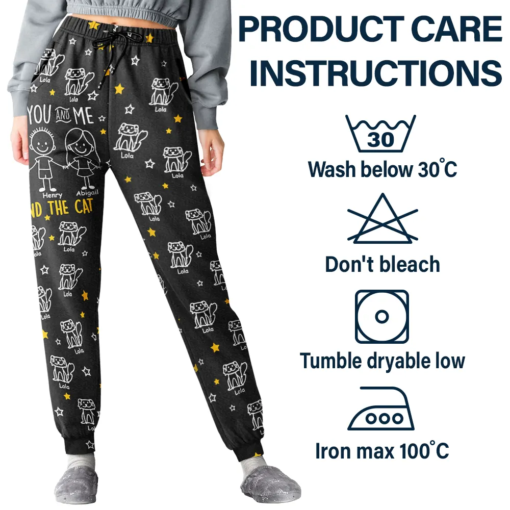 Stick Figures You Me And The Dog Cat - Personalized Pajama Pants - Image 5