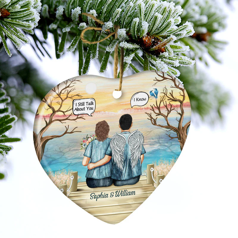 Still Talk About You Widow Middle Aged Couple - Memorial Gift - Personalized Custom Heart Ceramic Ornament - Image 2