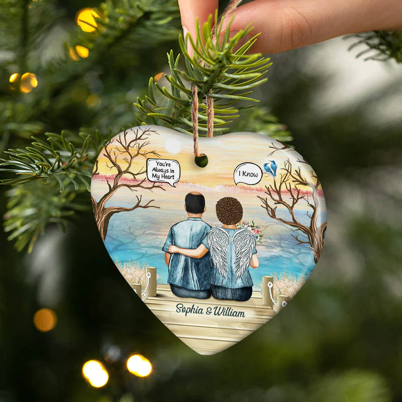 Still Talk About You Widow Middle Aged Couple - Memorial Gift - Personalized Custom Heart Ceramic Ornament - Image 3