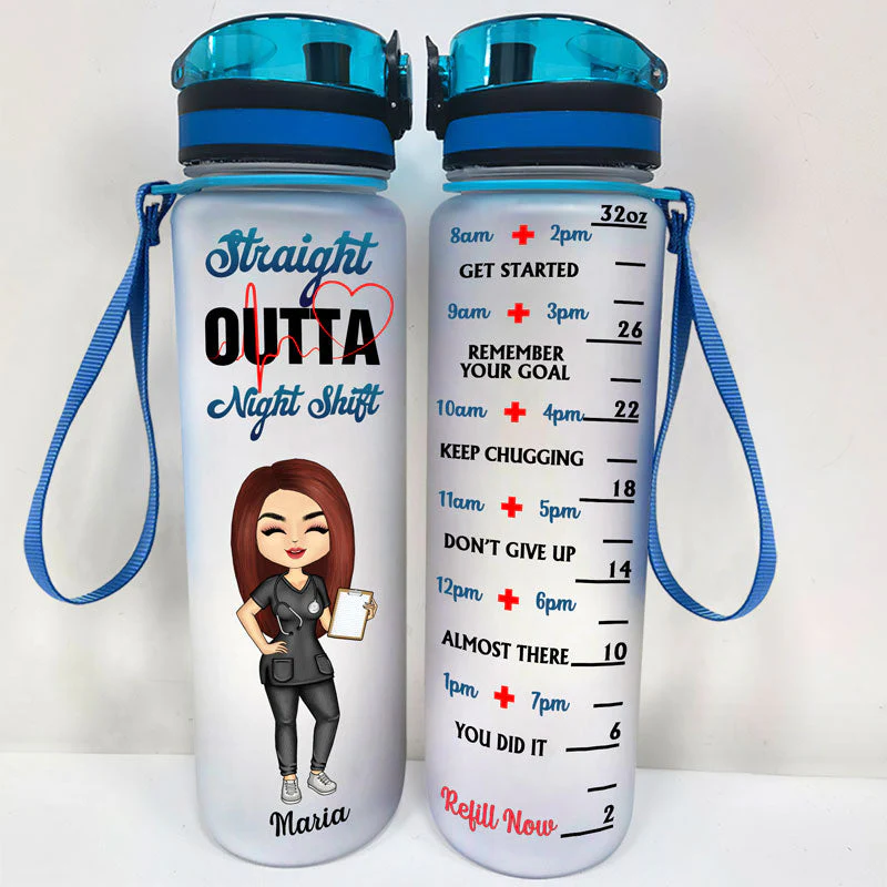Straight Outta Night Shift - Gift For Nurses - Personalized Custom Water Tracker Bottle - Image 2