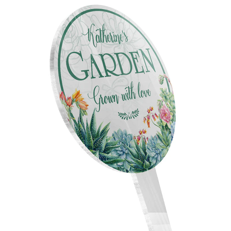 Succulent Garden Grown With Love - Garden Sign - Personalized Custom Circle Acrylic Plaque Stake - Image 3