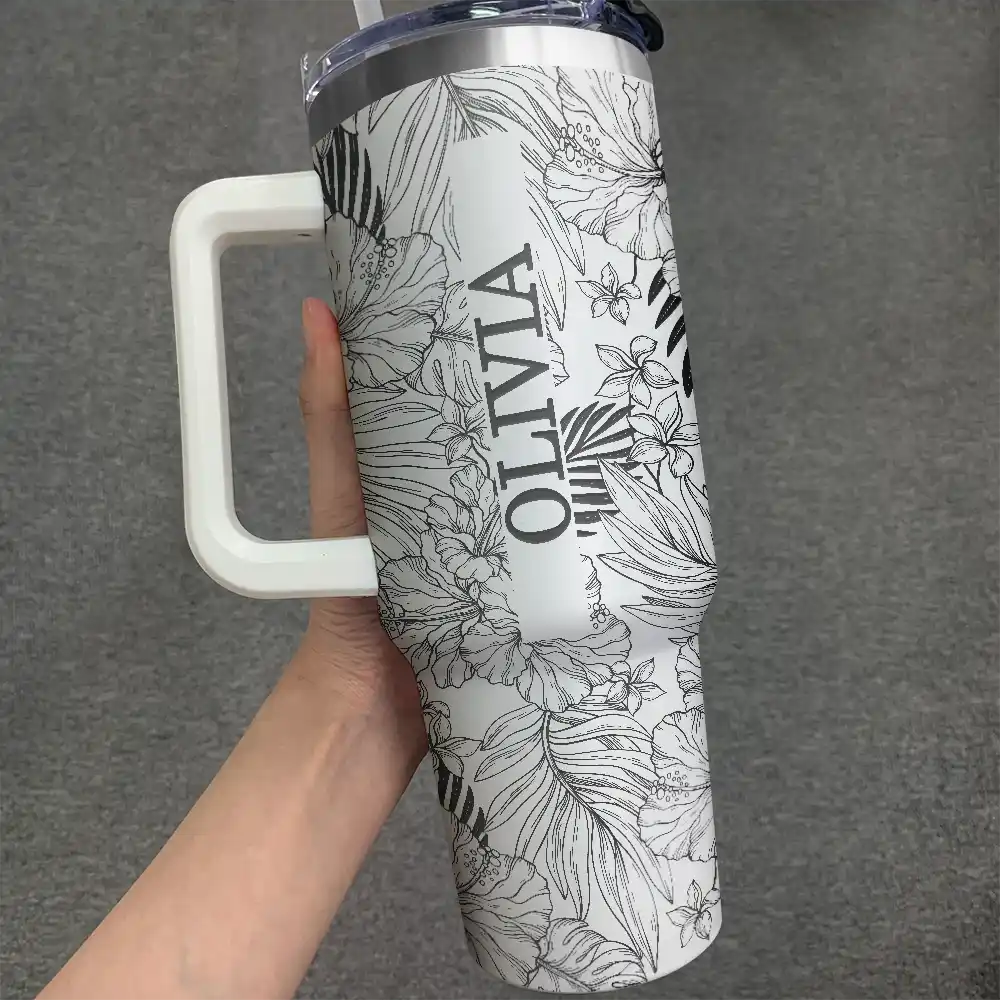 Summer Aloha Floral Vibe - Personalized Engraved 40oz Tumbler - Image 3