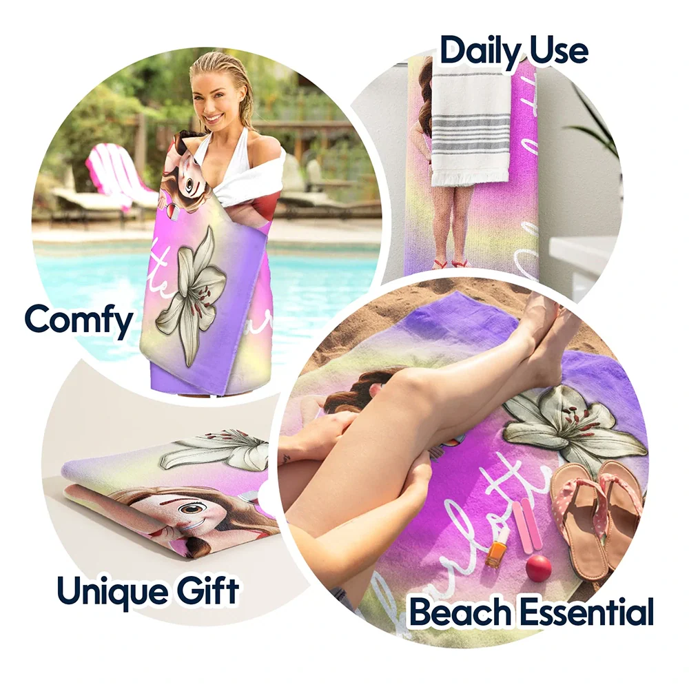 Summer Birth Flower Gradient Aura Colorful Angel Glow - Personalized Beach Towel - Image 5