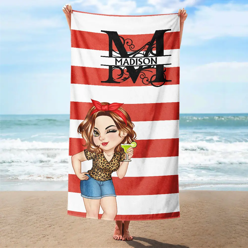 Summer Is Calling Beach Vacation Monogram - Personalized Beach Towel - Image 2