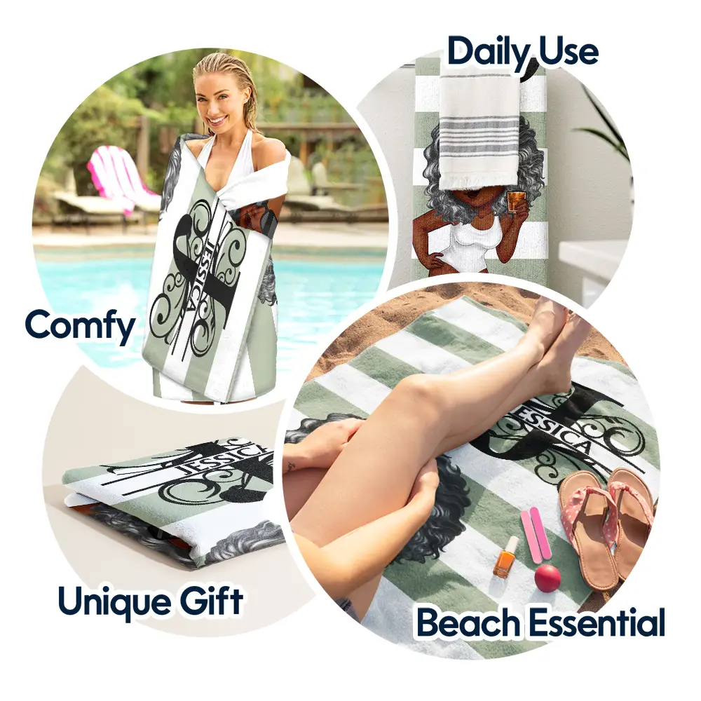 Summer Is Calling Beach Vacation Monogram - Personalized Beach Towel - Image 5