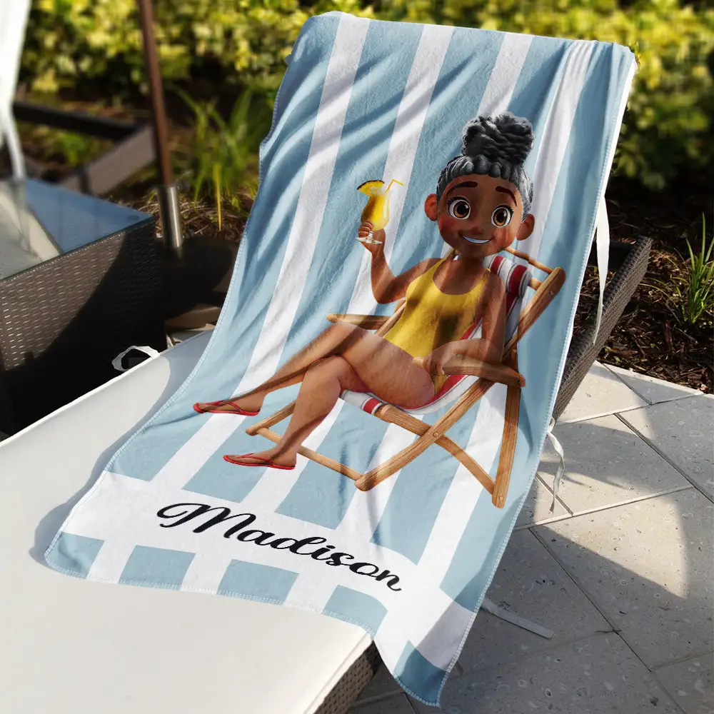 Summer Is Calling Vacation 3D Cartoon - Personalized Beach Towel - Image 3