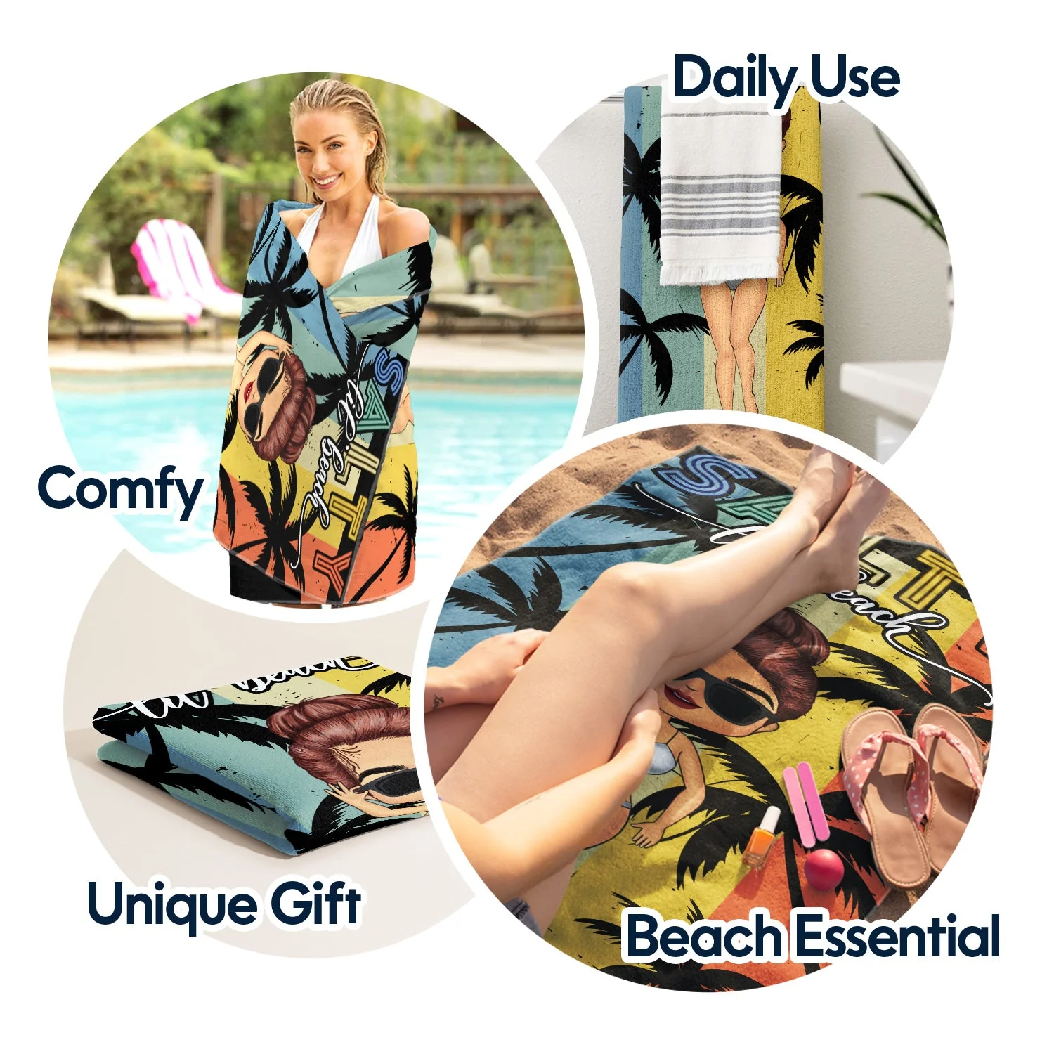 Summer Vacay Mode Salty Lil' Beach - Birthday Gift For Him, Her, Yourself, Girlfriend, Boyfriend, BFF Best Friends, Traveling Lovers - Personalized Custom Beach Towel - Image 5