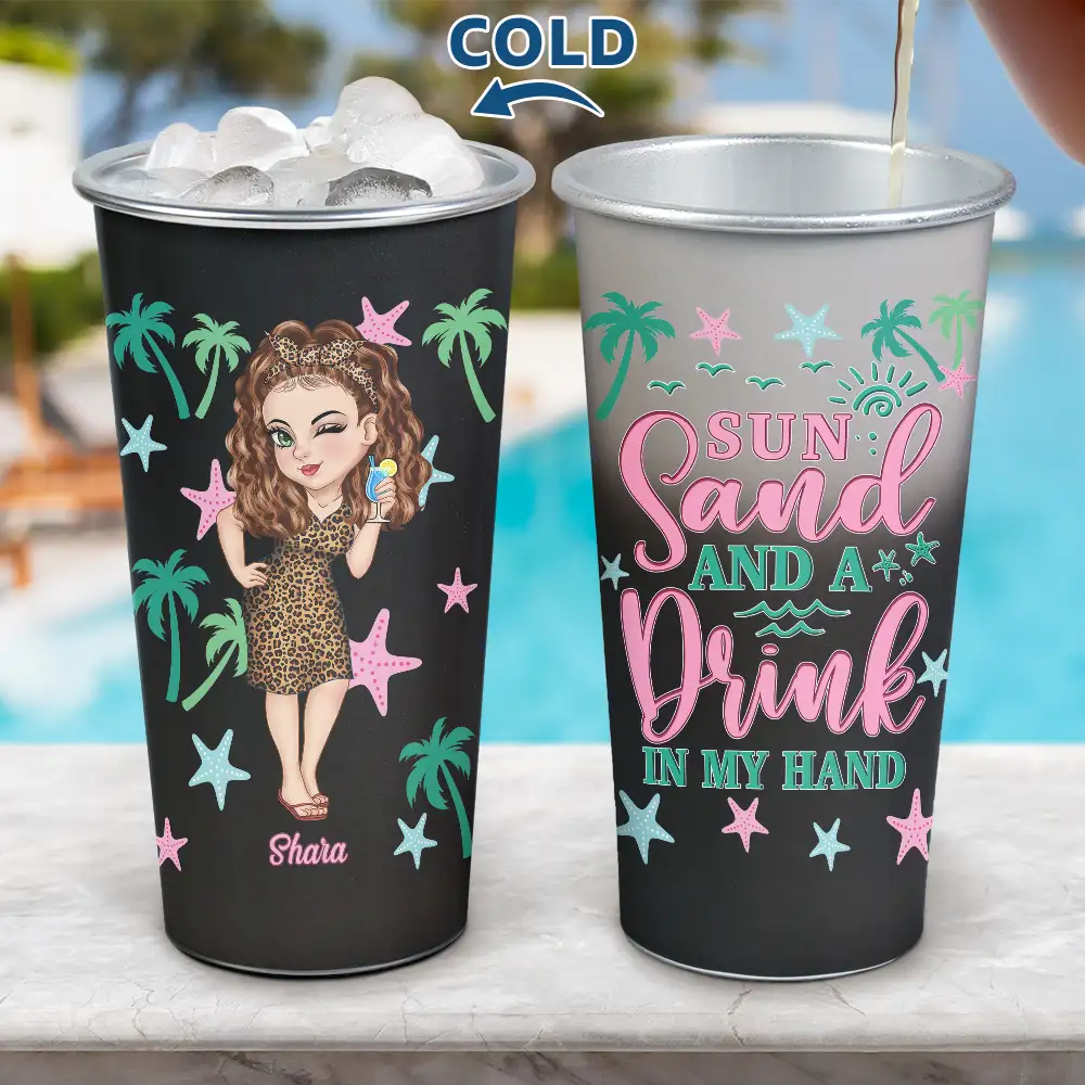 Sun Sand And A Drink In My Hand - Personalized Aluminum Color Changing Cup - Image 4