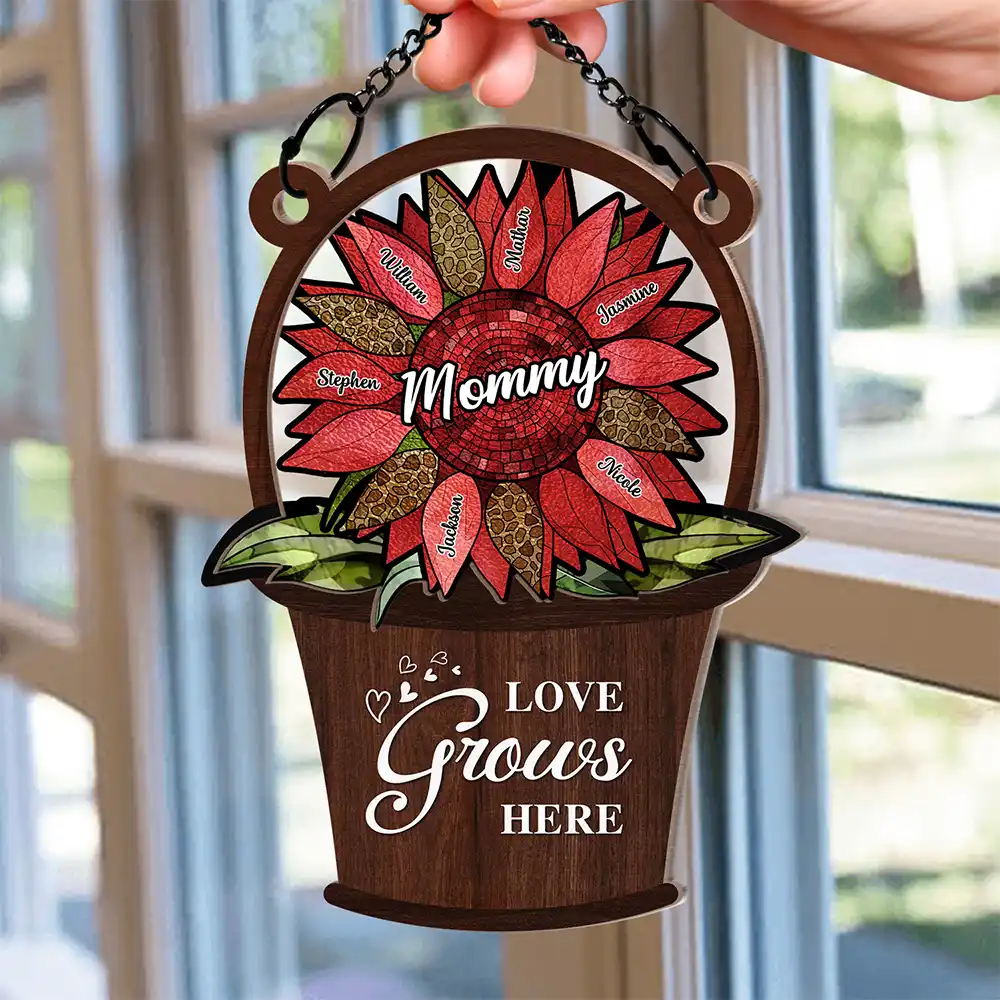 Sunflower Basket Handpicked With Love - Personalized Window Hanging Suncatcher Ornament - Image 2