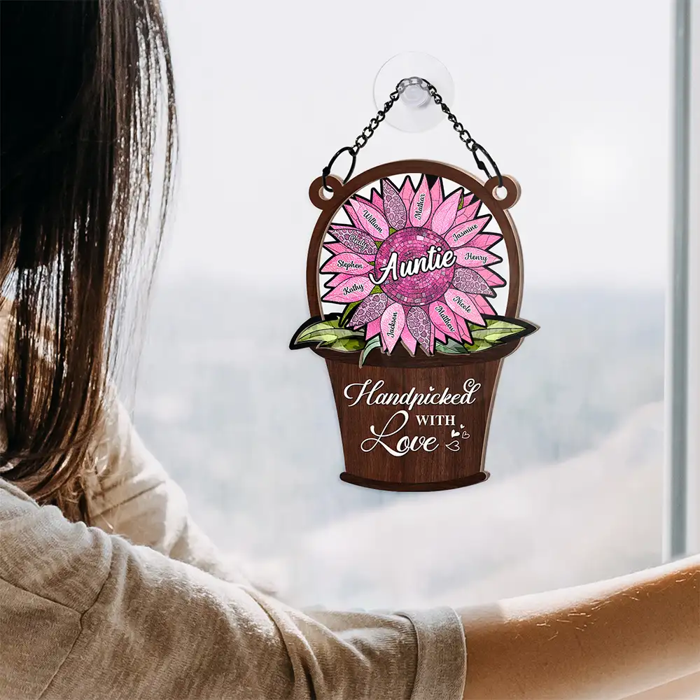 Sunflower Basket Handpicked With Love - Personalized Window Hanging Suncatcher Ornament - Image 4