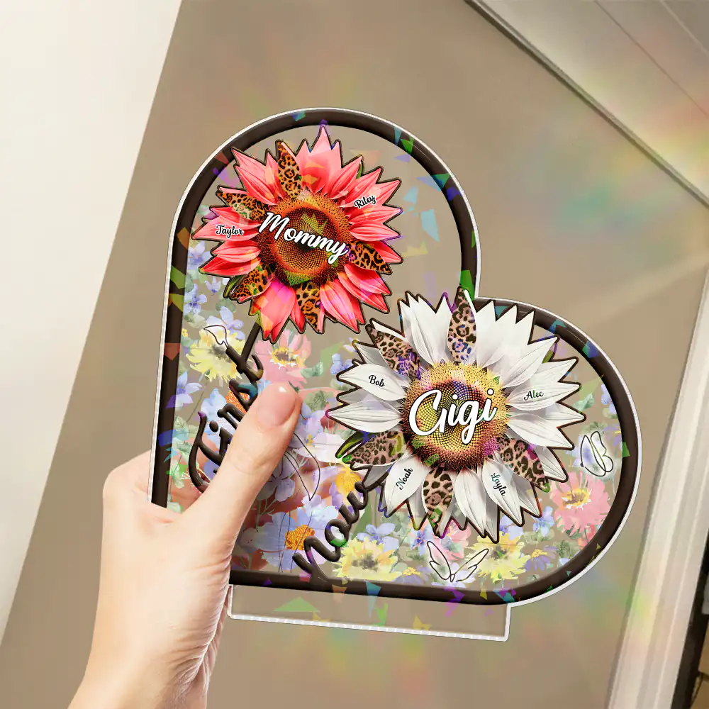 Sunflower First Mom Now Grandma 3D Effect - Personalized Holographic Acrylic Plaque - Image 3