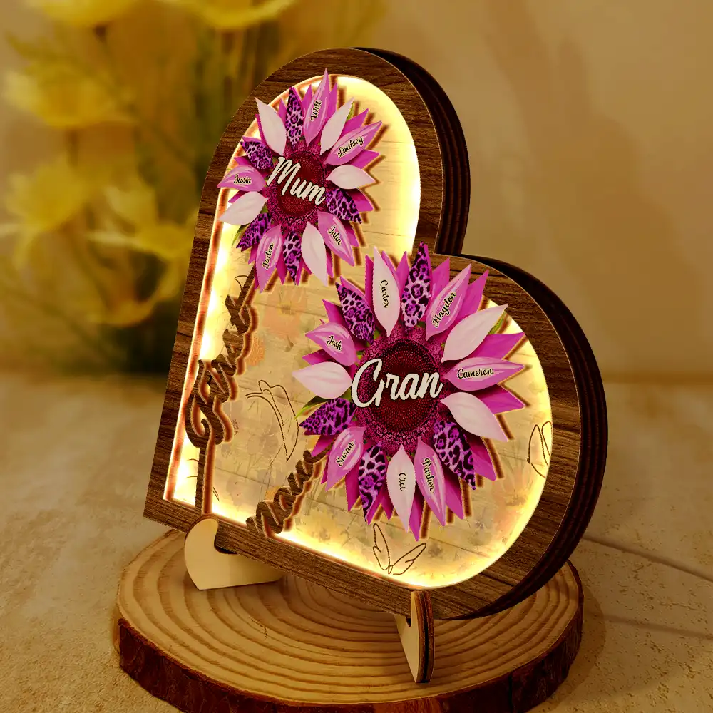 Sunflower First Mom Now Grandma - Personalized LED Light Wooden Plaque - Image 2