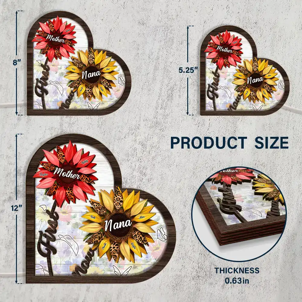 Sunflower First Mom Now Grandma - Personalized LED Light Wooden Plaque - Image 4