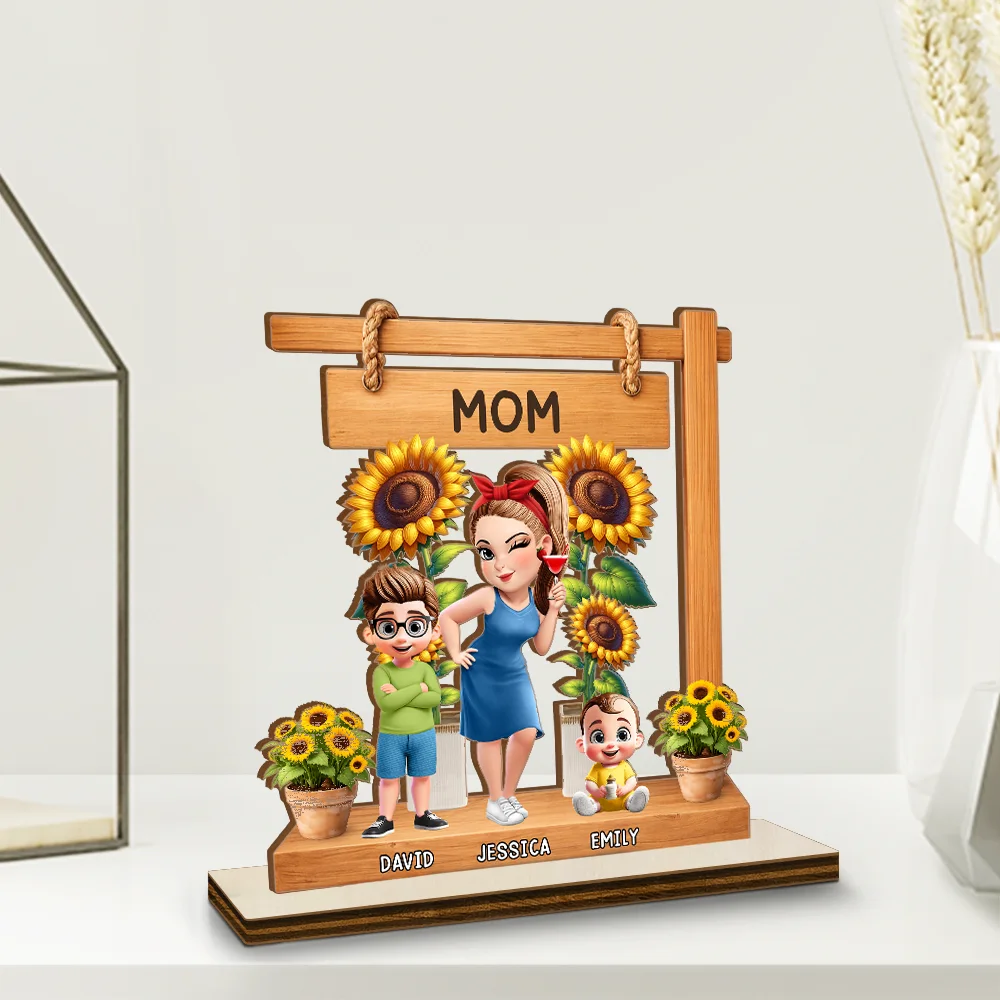 Sunflower Grandma - Personalized Custom Shaped 2-Layered Wooden Plaque - Image 2