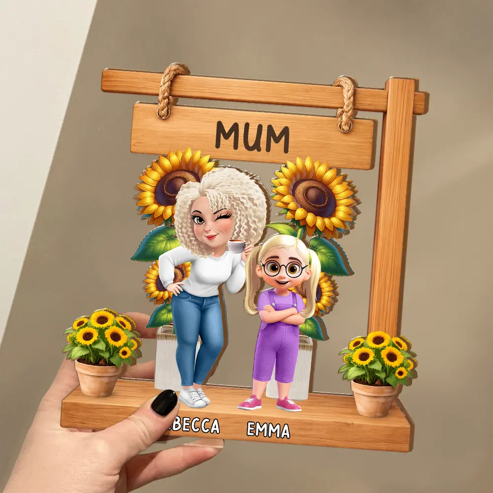 Sunflower Grandma - Personalized Custom Shaped 2-Layered Wooden Plaque - Image 3