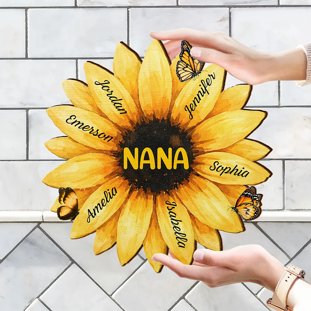 Sunflower Mom Grandma Sign - Personalized Custom Shaped Wood Sign - Image 4
