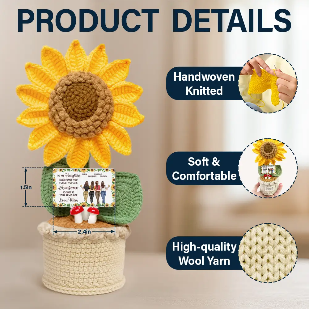Sunflower Sometimes You Forget You Are Awesome - Personalized Crochet Plant Pot - Image 5