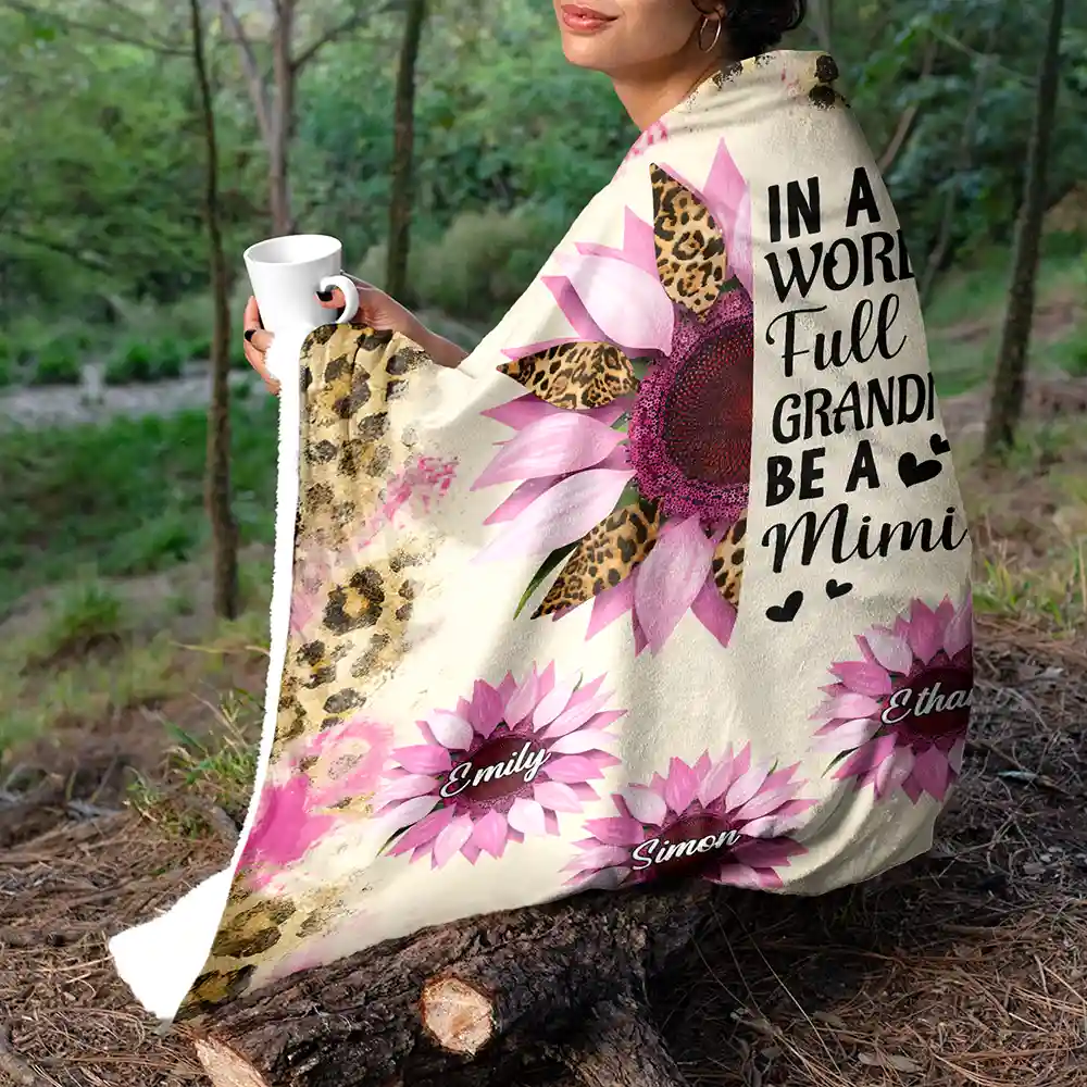 Sunflower World Full Of Grandmas - Personalized Fleece Blanket, Sherpa Blanket - Image 5