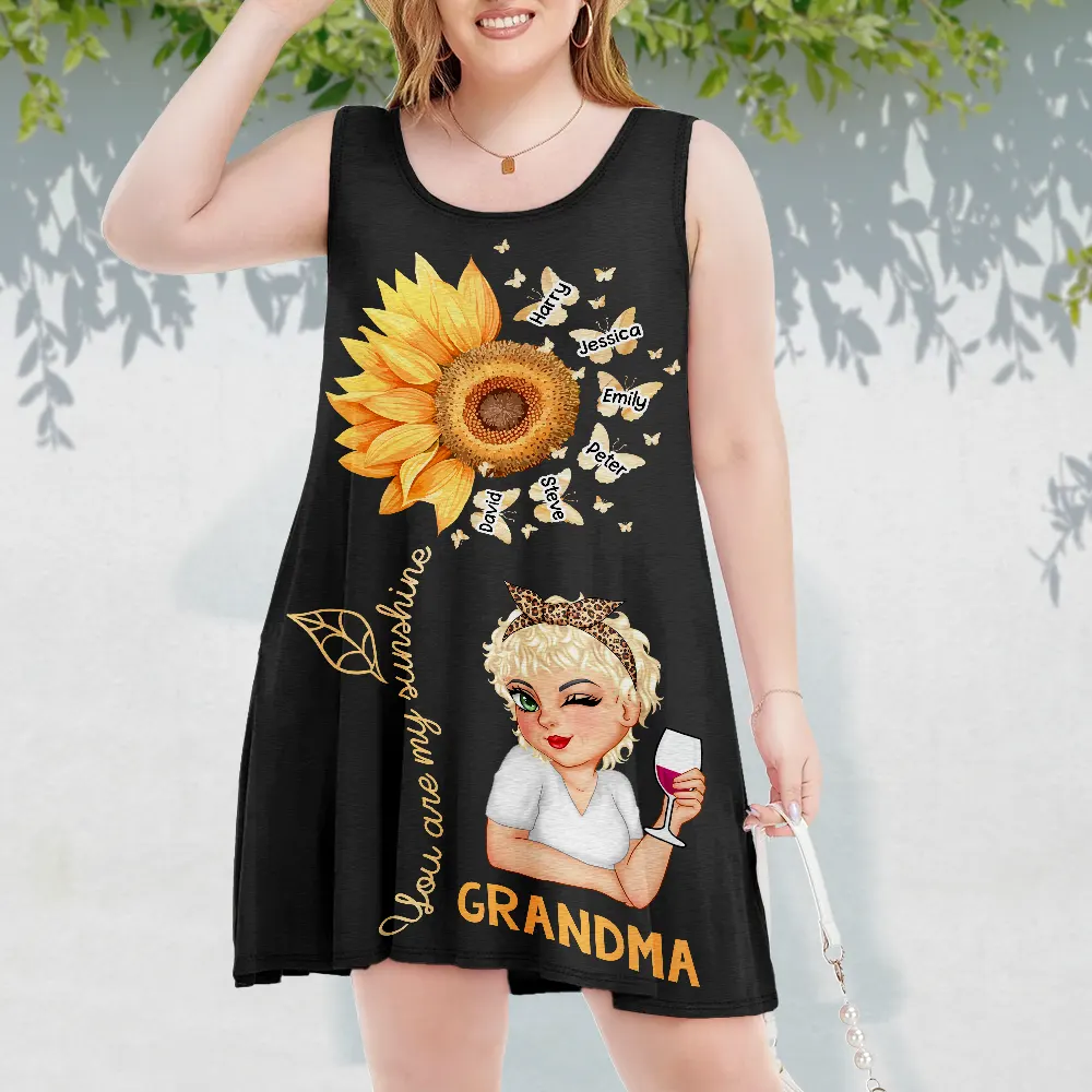 Sunflowers Grandma - Personalized Sleeveless Tank Dress - Image 3