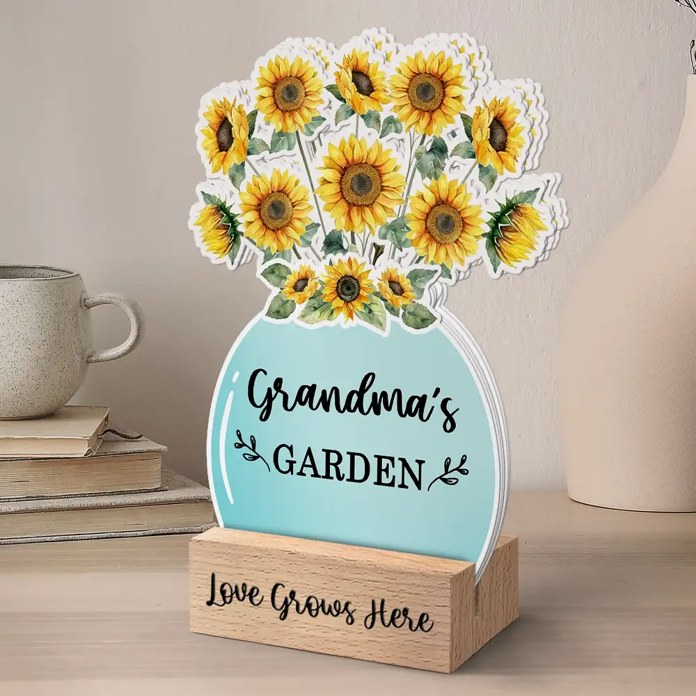 Sunflowers Grandma's Garden - Personalized Custom Shaped Cardstock With Wooden Stand - Image 3
