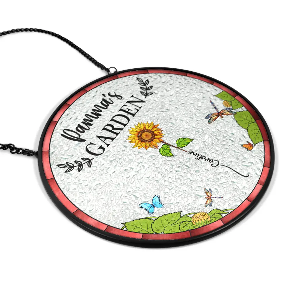 Sunflowers Grandma's Garden - Personalized Stained Glass Window Hanging Suncatcher - Image 2