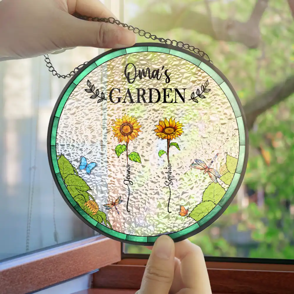 Sunflowers Grandma's Garden - Personalized Stained Glass Window Hanging Suncatcher - Image 3