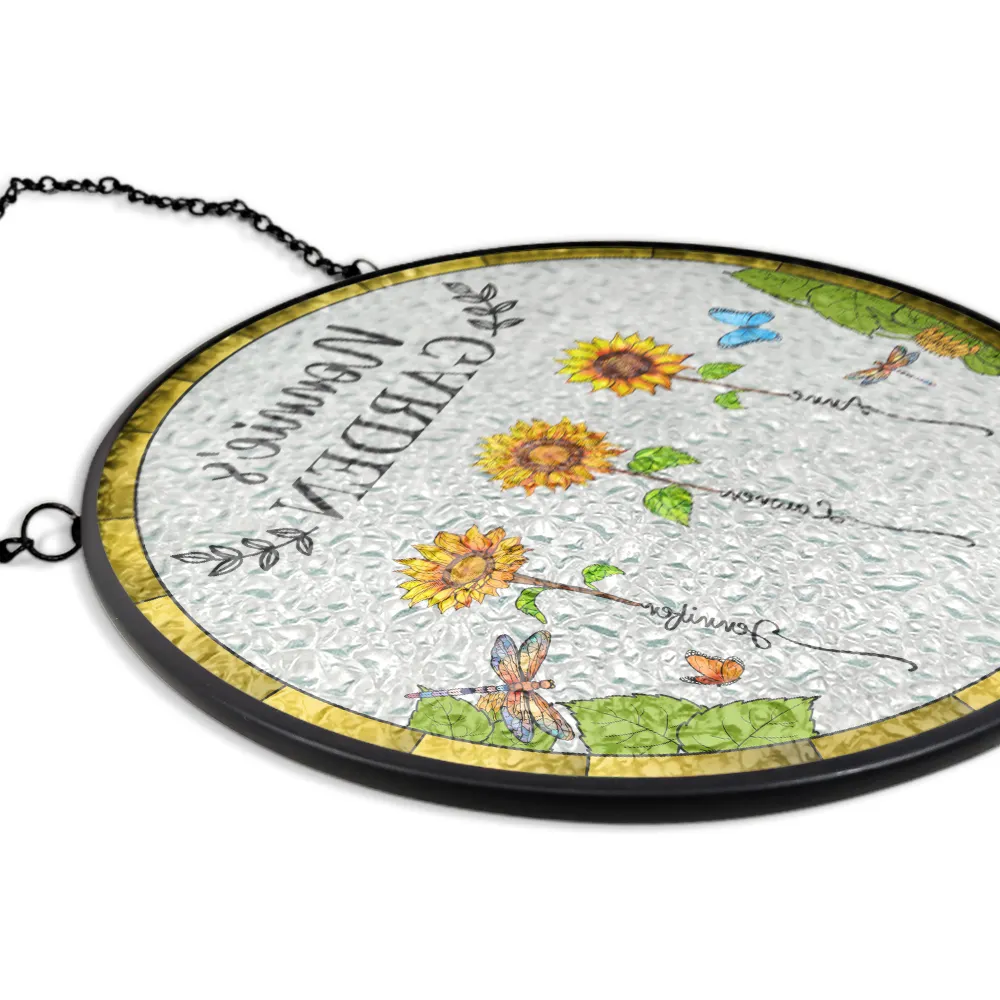 Sunflowers Grandma's Garden - Personalized Stained Glass Window Hanging Suncatcher - Image 4