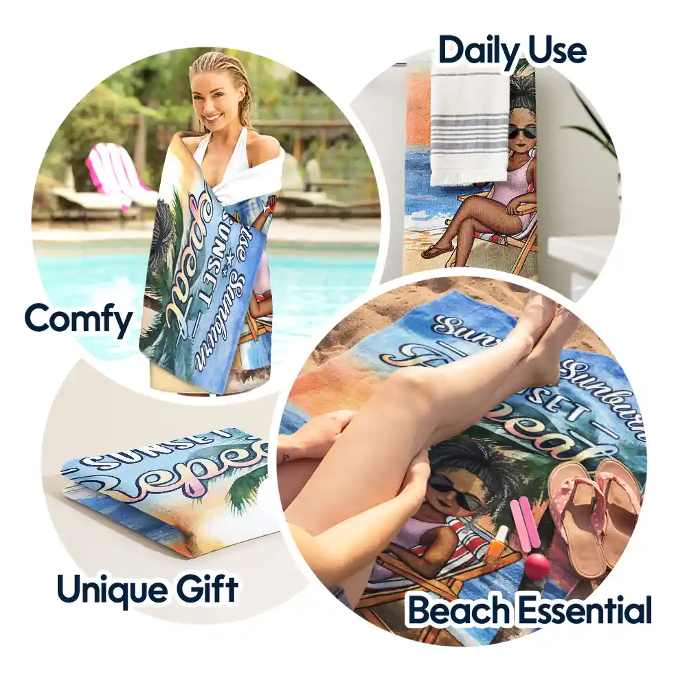 Sunrise Sunburn Sunset Repeat - Personalized Beach Towel - Image 5