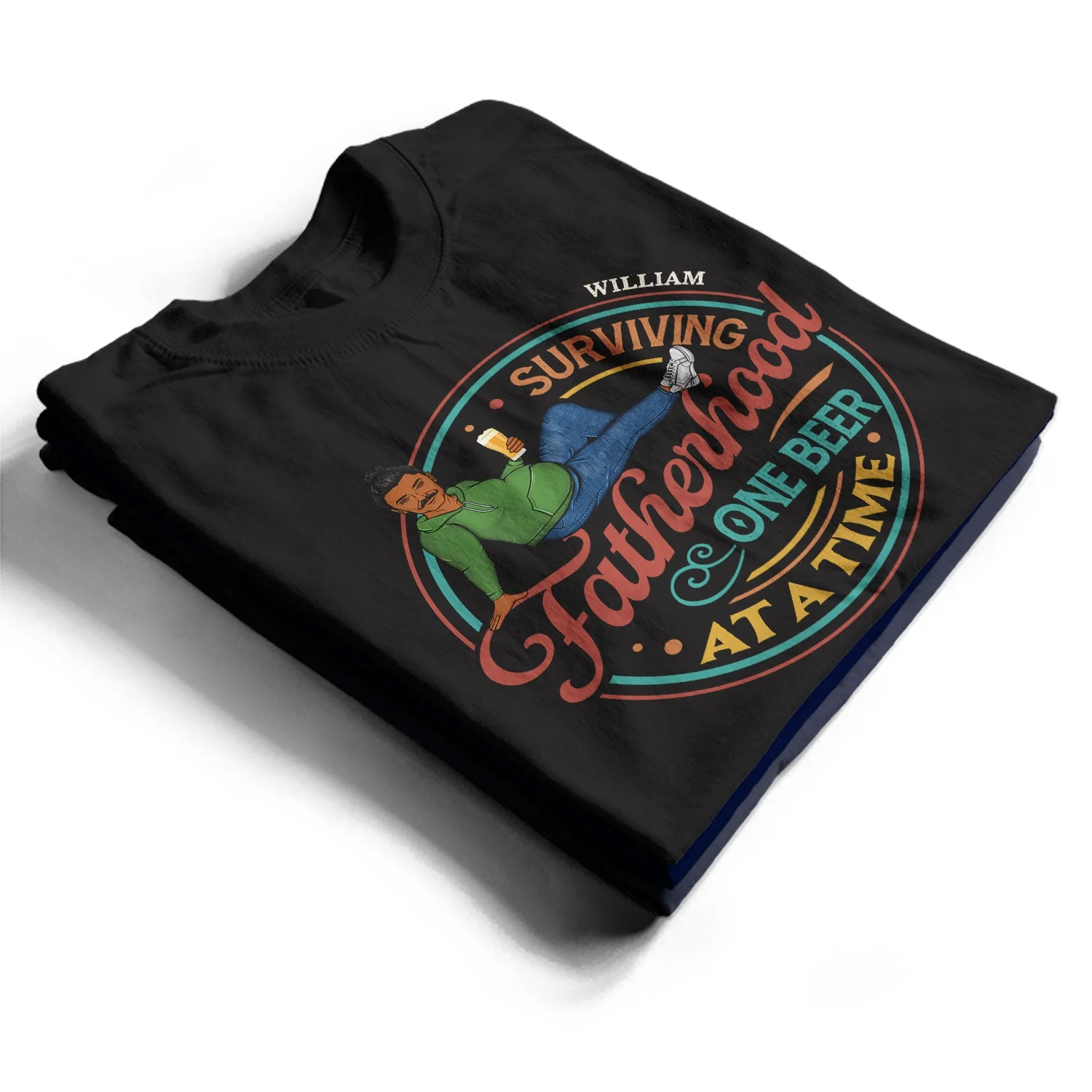 Surviving Fatherhood One Beer At A Time - Birthday Gift For Father, Dad - Personalized T Shirt - Image 2