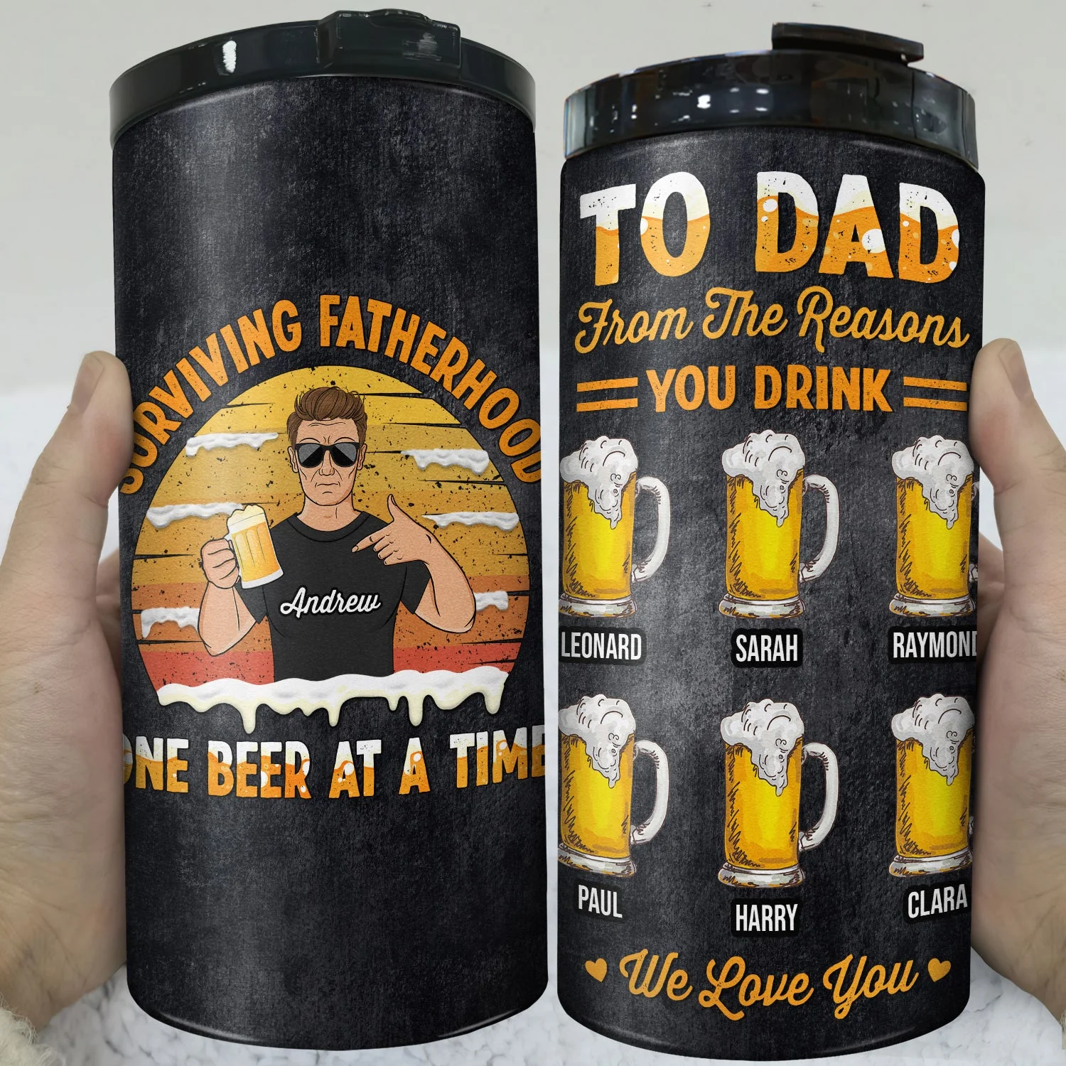 Surviving Fatherhood One Beer From The Reasons You Drink - Birthday, Loving Gift For Dad, Father, Grandpa, Grandfather - Personalized Custom 4 In 1 Can Cooler Tumbler - Image 3